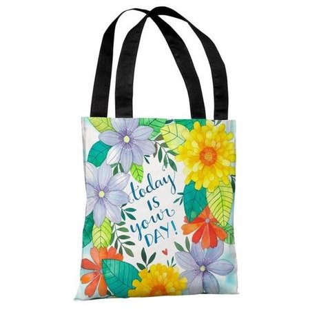 ONE BELLA CASA One Bella Casa 72695TT18P 18 in. Today is Your Day Florals Polyester Tote Bag by Ana Victoria Calderon; Multi Color 72695TT18P
